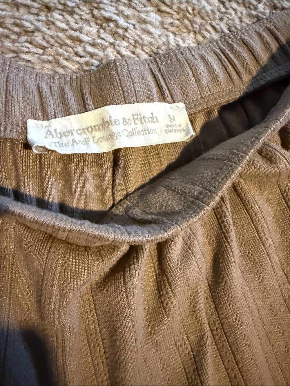 Abercrombie & Fitch Ribbed Wide-Leg Pants in Taupe Loungewear